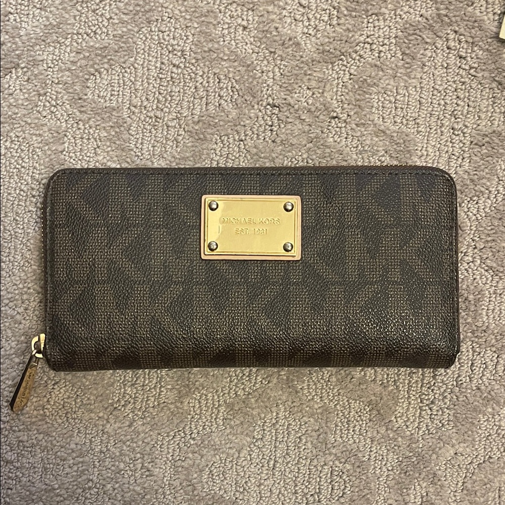 Michael Kors Dark Brown Wallet with Gold Accents